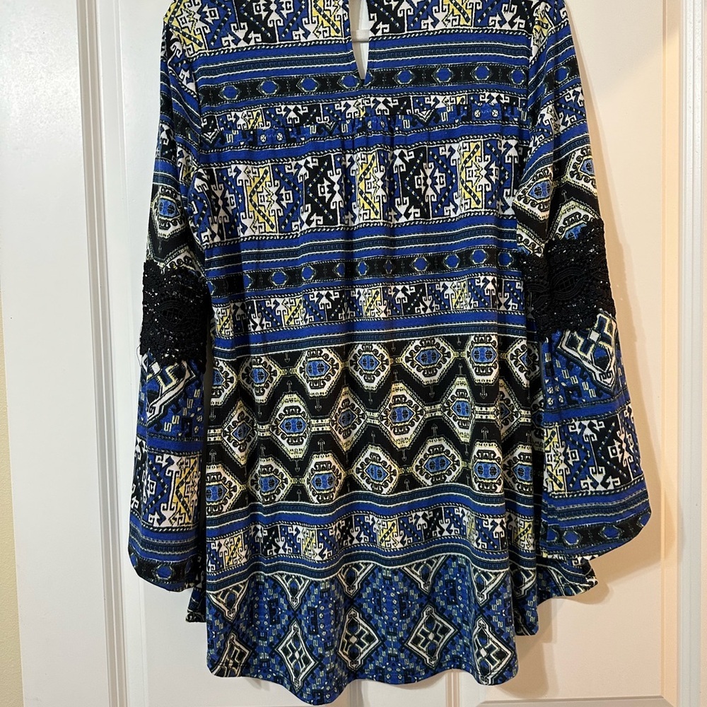 Hannah Boho Print Lace Bell Sleeve Women’s Top, Large - Picture 6 of 13
